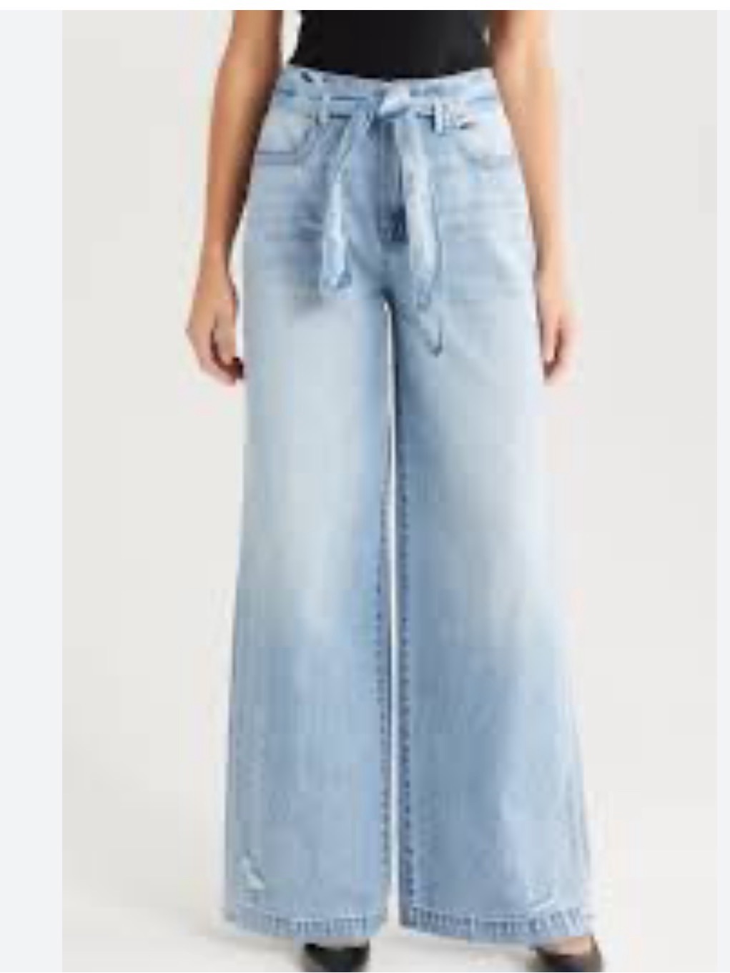 Hidden Wide-Leg Belted Jeans - Light Blue Size 26